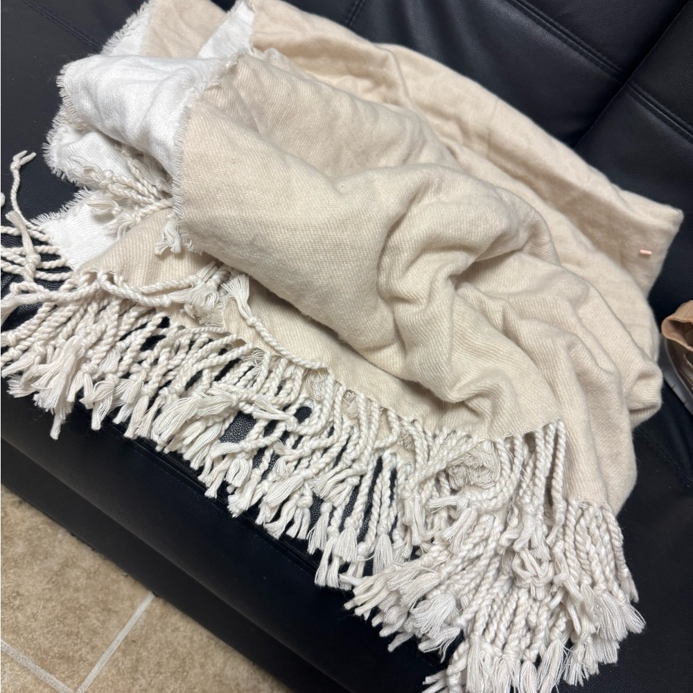 kate spade Cream Fringe Throw Blanket